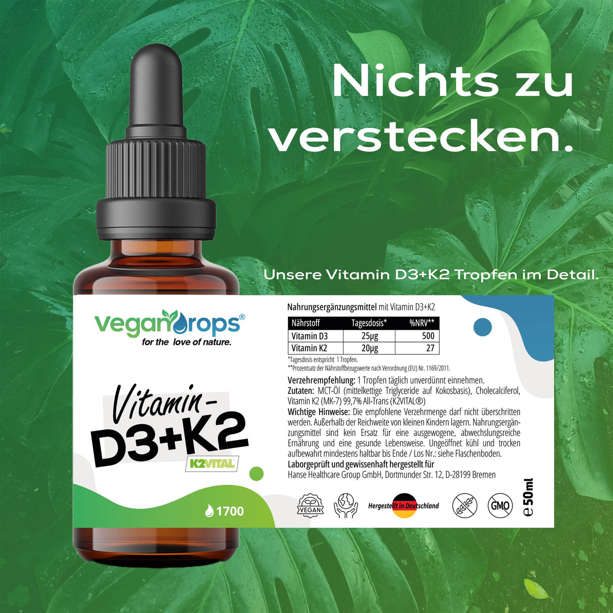 Vitamin D3 / K2 Tropfen (1000 i.E. & 20 mcg)